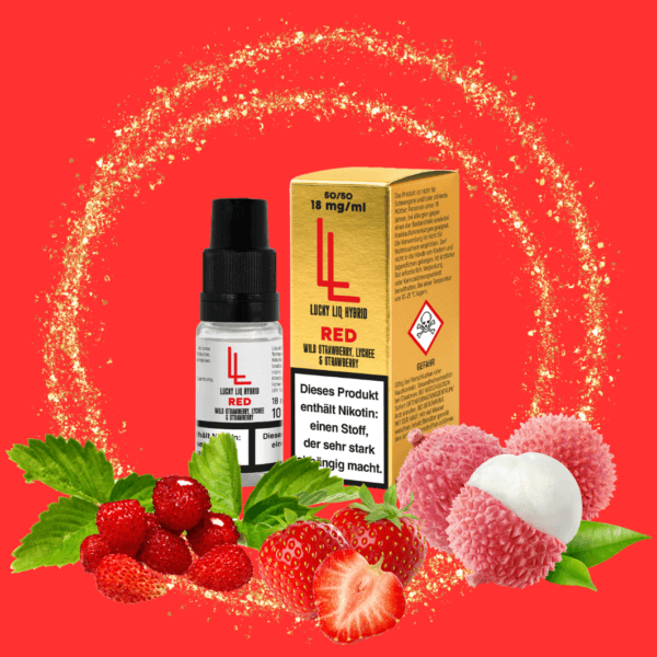 e-liquid luckyliq hybrid red wild strawberry, lychee and strawberry