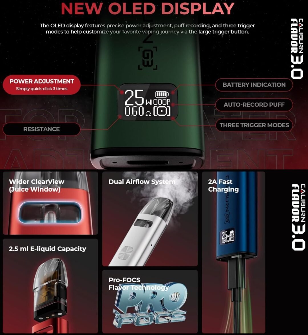 Uwell Caliburn G3, Pod System, 900 mAh, 2,5 ml, Farbe Cobalt Blue – Bild 3